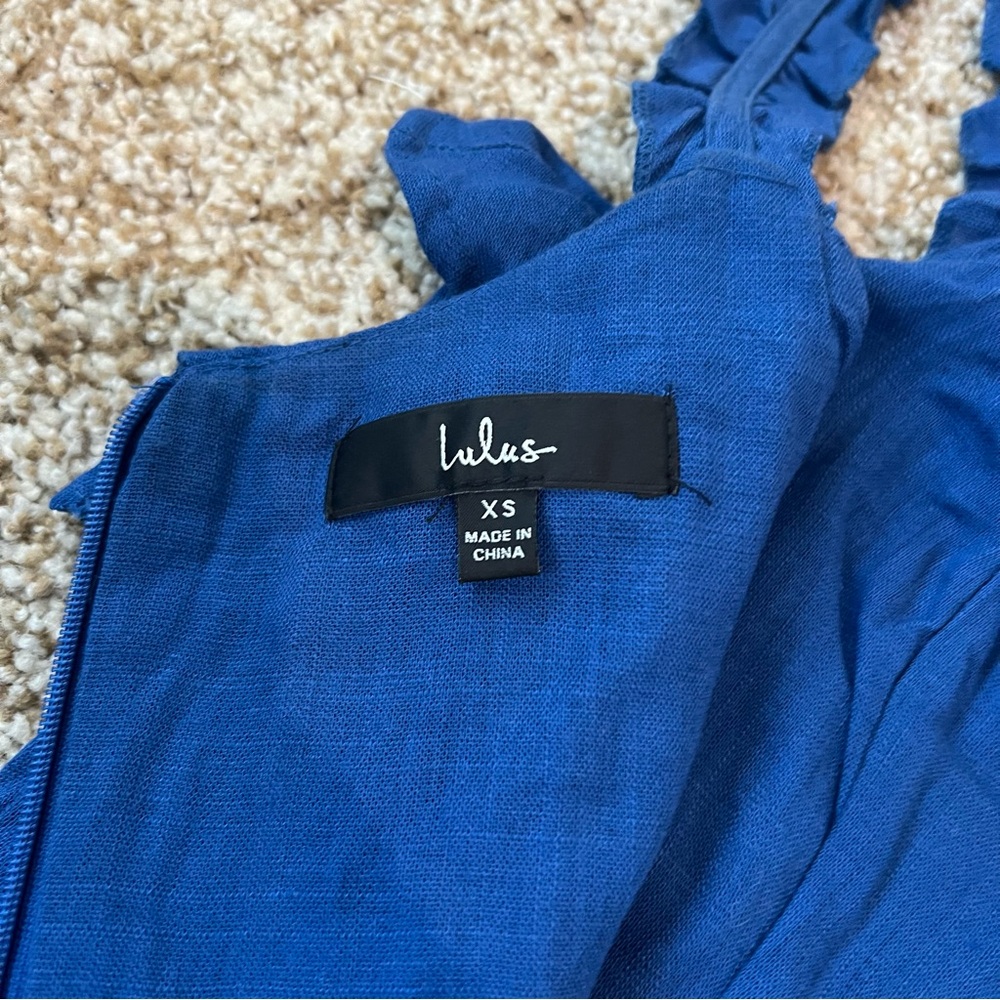 Lulus Days Like This Royal Blue Sleeveless Ruffled Linen Blend Mini Dress Sz XS - Picture 11 of 16
